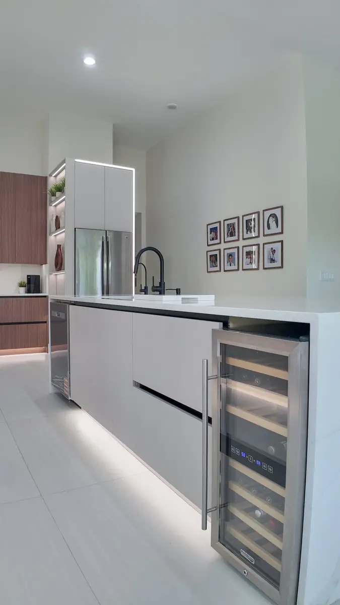 Island sink with a matte black faucet