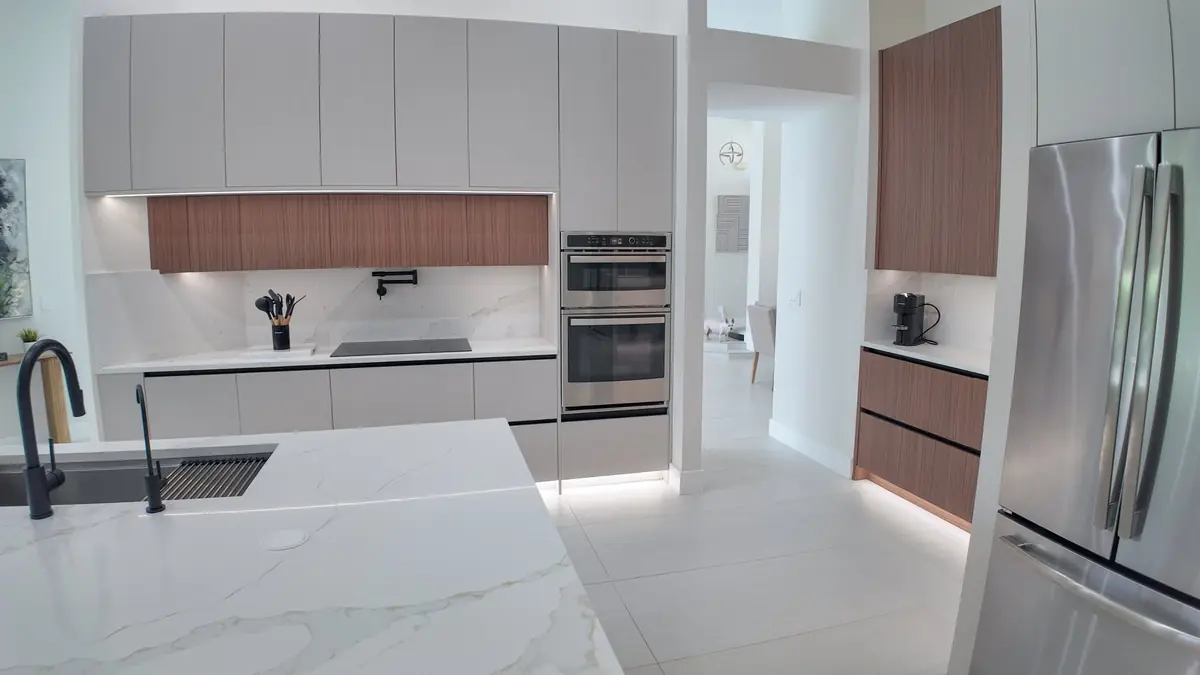 Island sink and wide countertop work surface with room to prepare meals
