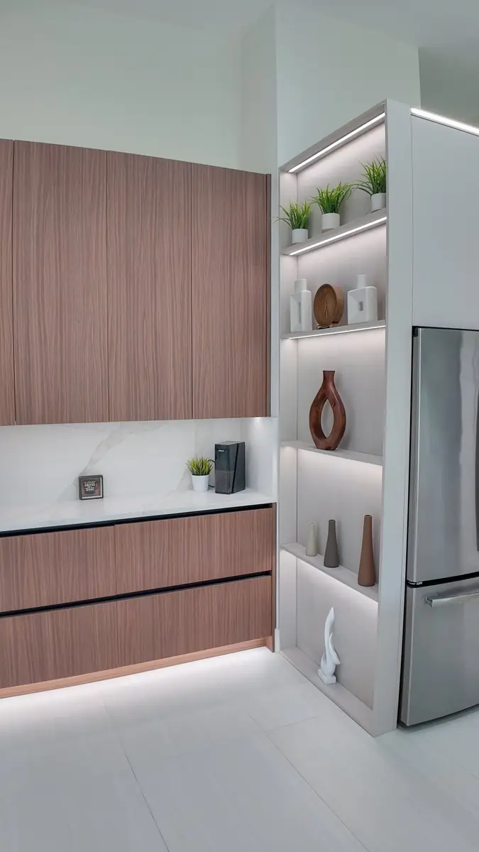 Kitchen wall with refrigerator panels during layout planning