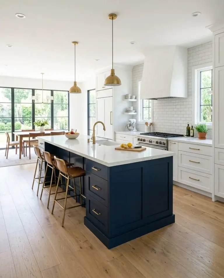 Black kitchen island with a contrasting countertop