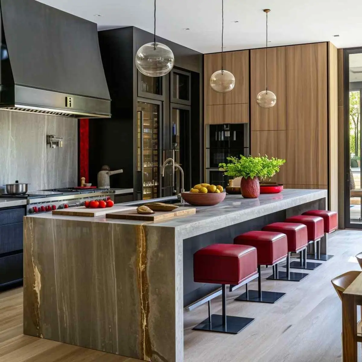 Square kitchen island with storage and seating